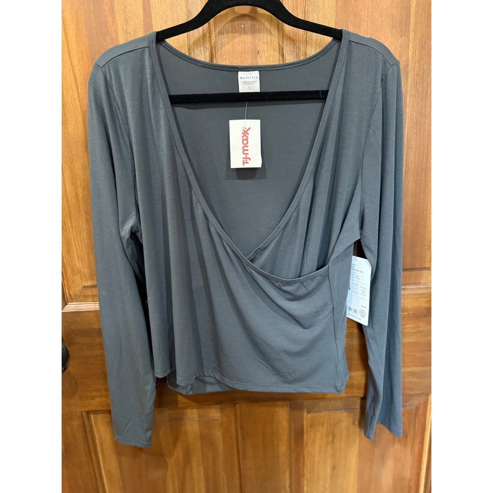 NWT Athleta Fast Track With Ease Rib Reversible Top Wrap Charcoal Gray XL